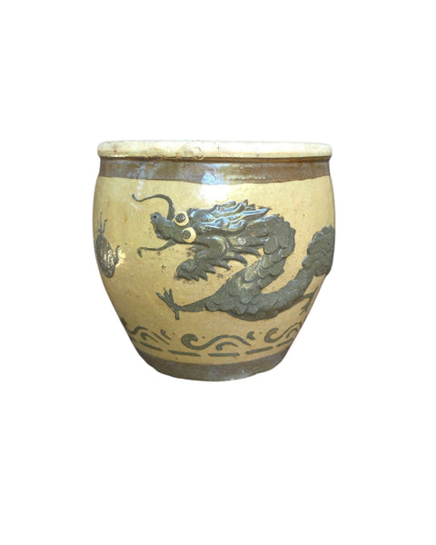 Antique Chinese Pottery Dragon Cache Plant Flower Pot