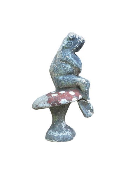 Cement Garden Frog On Toadstool