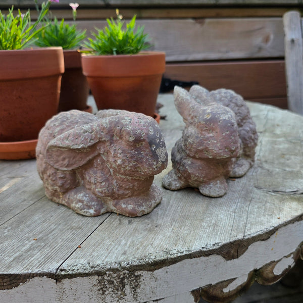 Beautiful Cast Concrete Rabbit Pair