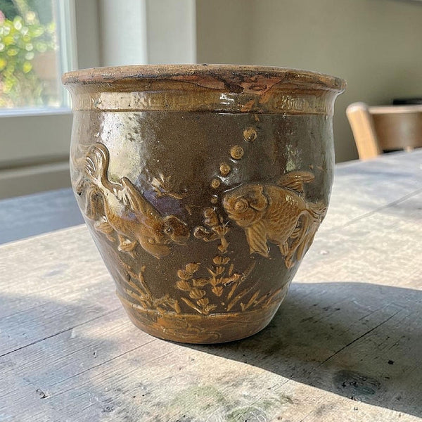 Antique Chinese Shandong Province 'Fish Pond' Stoneware Planter