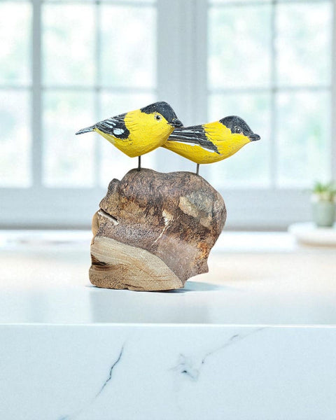 Carved Wood Goldfinch Pair