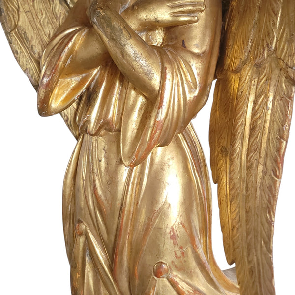 Antique Carved Wood Gilt Hanging Angel