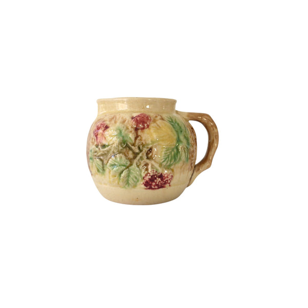 Petite Antique English Majolica Pitcher With Summer Berries