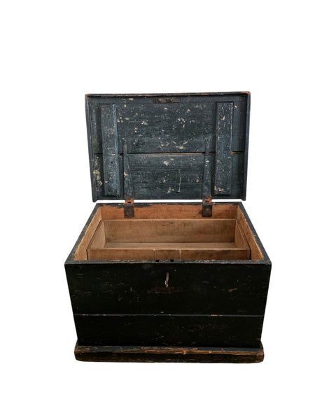 Antique Small Chest In Black Paint