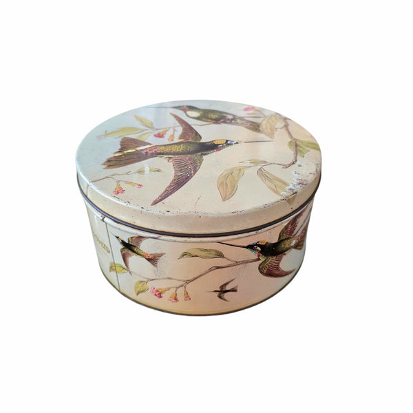 Vintage Biscuit Tin With Hummingbirds