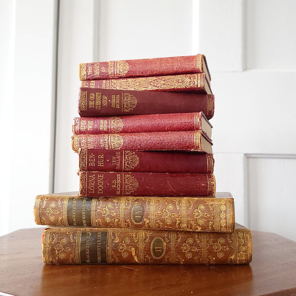 Stack Of Antique Red Books
