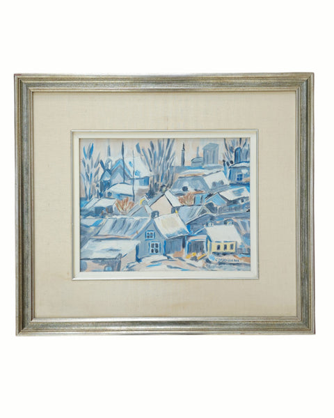 Impressionistic French Village Winter Oil On Canvas