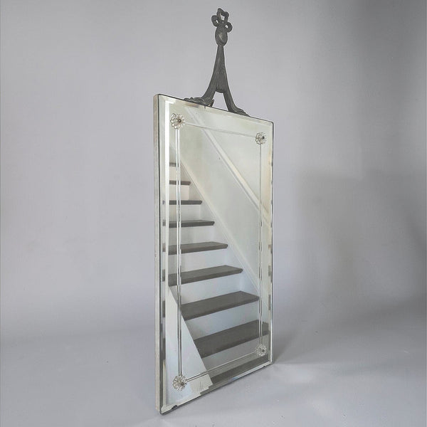 Antique Bevelled Etched Glass Mirror With Finial