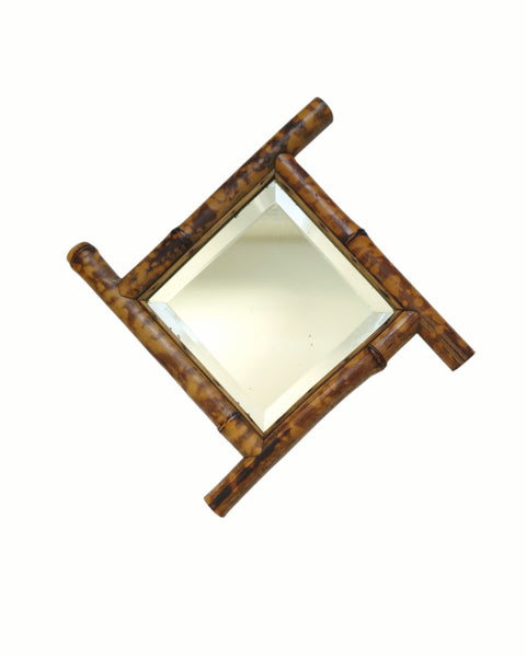 Antique French Bamboo Mirror With Bevelled Glass