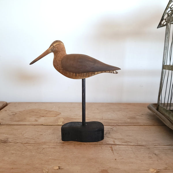 Painted Carved Wood Sandpiper ShoreBird On Stand