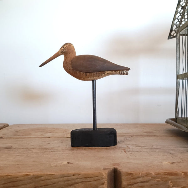 Painted Carved Wood Sandpiper ShoreBird On Stand