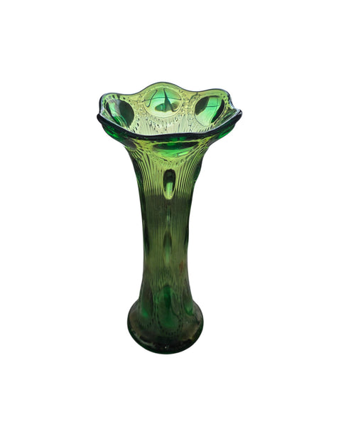 Emerald Green Imperial Beaded Bullseye Glass Vase