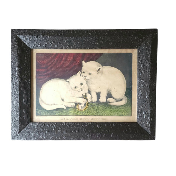 Antique Currier & Ives Framed 'White Kittens'