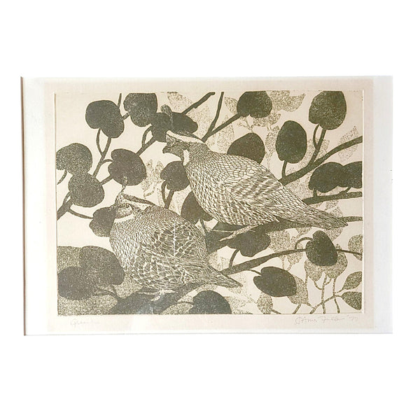Framed Etching Of Quails