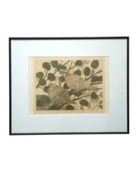 Framed Etching Of Quails