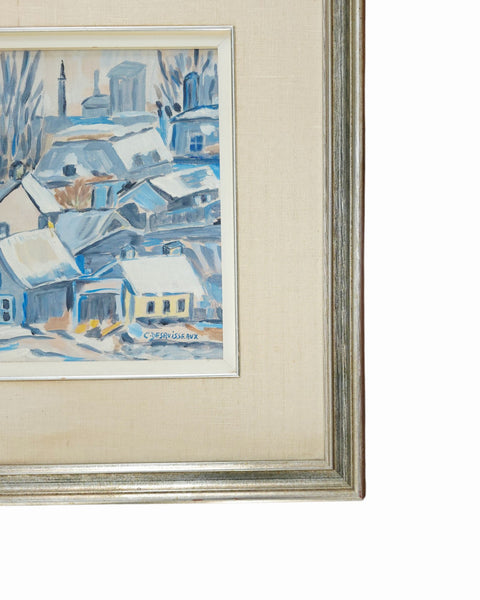 Impressionistic French Village Winter Oil On Canvas