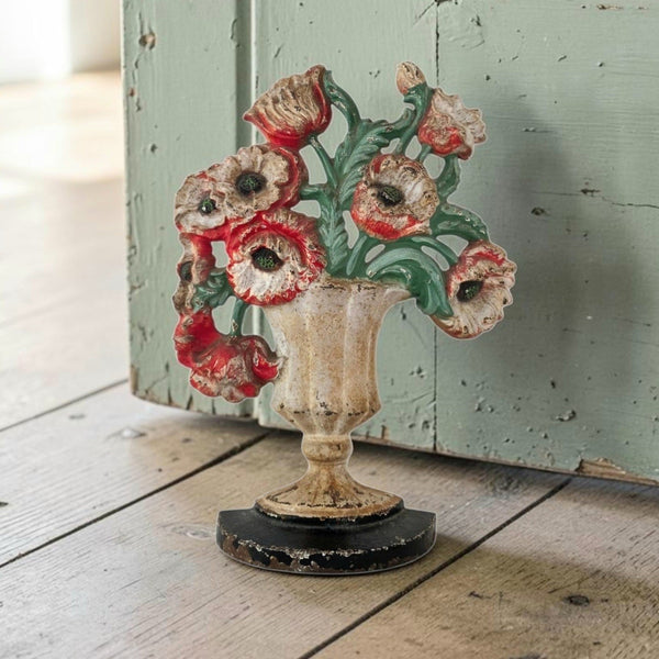 Hubley Cast Iron Painted Poppy Doorstop