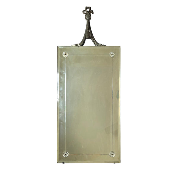 Antique Bevelled Etched Glass Mirror With Finial