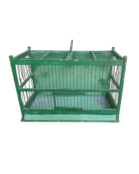 Vintage Green Wood & Metal Bird Cage
