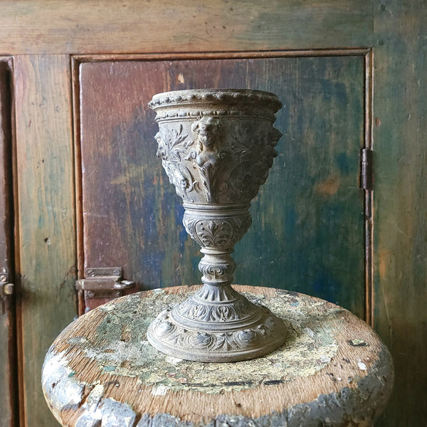 Decorative Cast Metal Antique Cup Form Cache Pot Planter