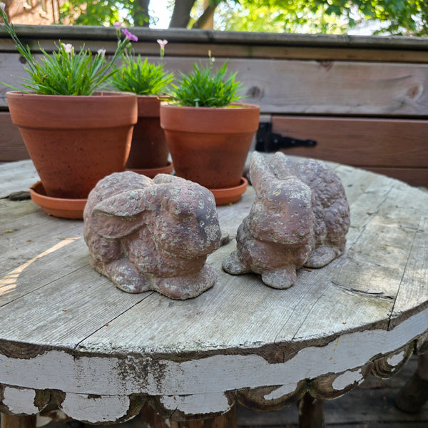 Beautiful Cast Concrete Rabbit Pair