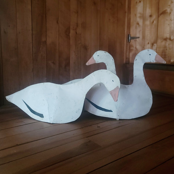 Trio Of Vintage Tin & Wood Snow Goose Decoys