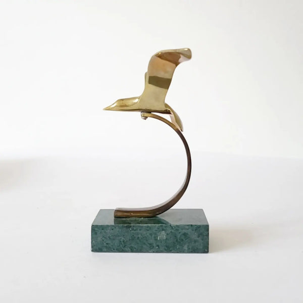 Brass Seagull On Marble Stand