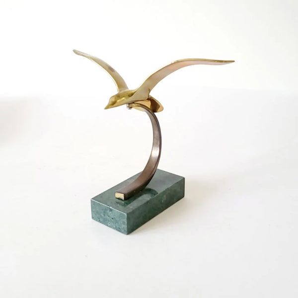Brass Seagull On Marble Stand