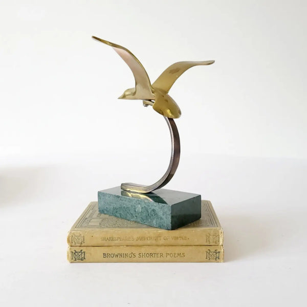 Brass Seagull On Marble Stand