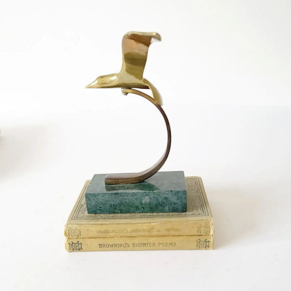 Brass Seagull On Marble Stand
