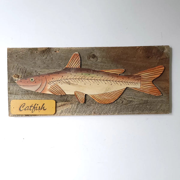 Vintage Wood Painted Catfish Folkart Cottage Cabin Sign