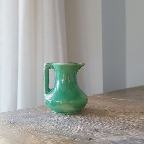 Tiny Green Pottery Milk Pitcher