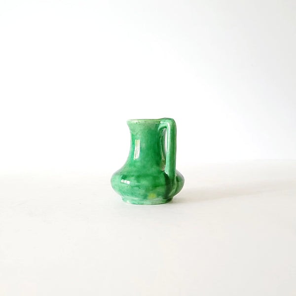 Tiny Green Pottery Milk Pitcher