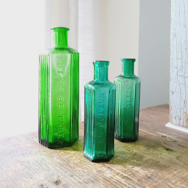 Trio Of Antique Green Poison Bottles