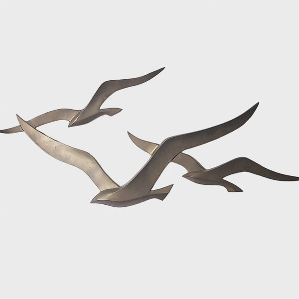 Trio Of Brass Flying Seagulls Wall Art Decor