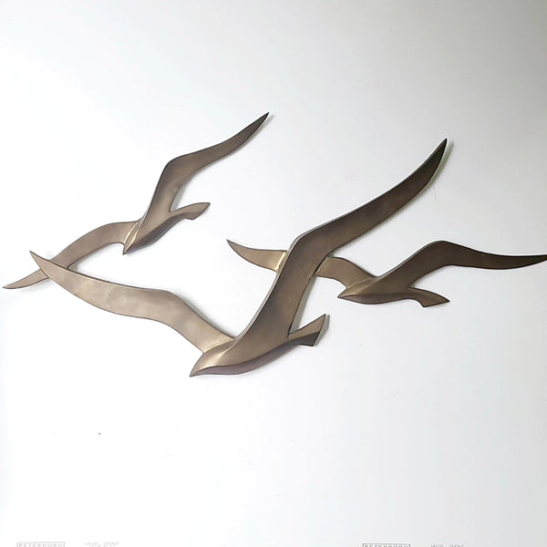Trio Of Brass Flying Seagulls Wall Art Decor