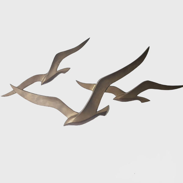 Trio Of Brass Flying Seagulls Wall Art Decor