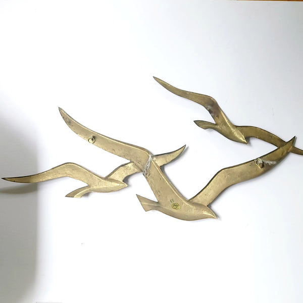 Trio Of Brass Flying Seagulls Wall Art Decor