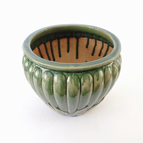 Green Glazed Nice Sized Ceramic Cache Pot Jardiniere