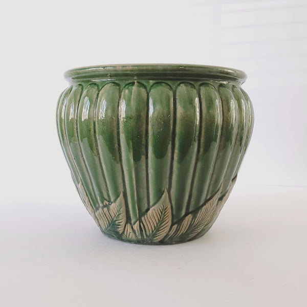 Green Glazed Nice Sized Ceramic Cache Pot Jardiniere
