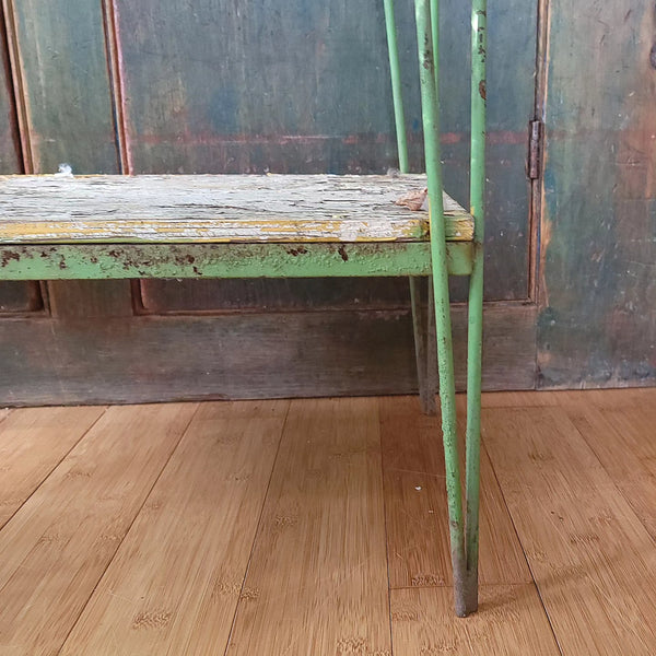 Green Metal & Wood Potting Plant Side Table