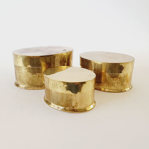 Set Of Three Oval Brass Boxes