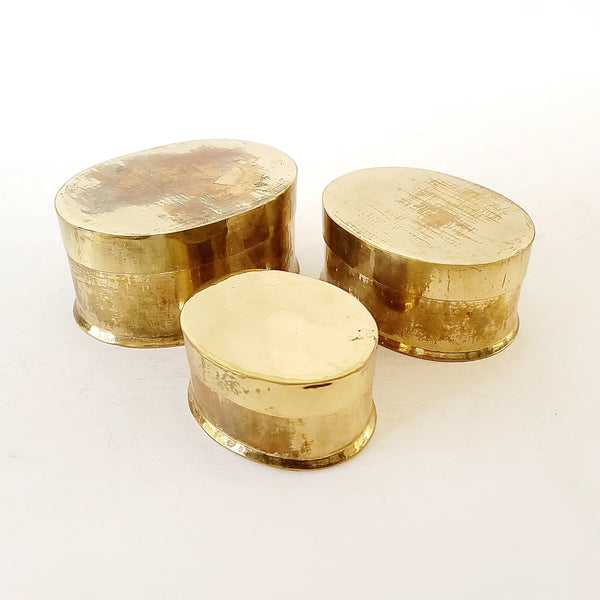 Set Of Three Oval Brass Boxes