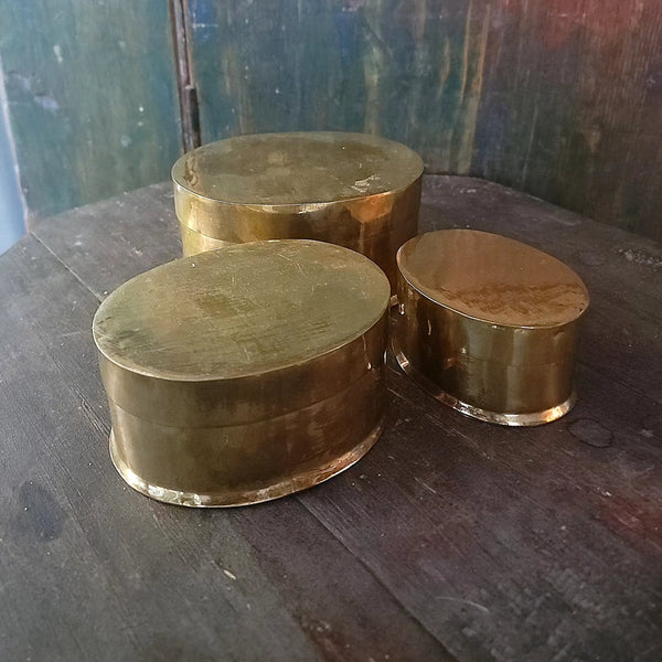 Set Of Three Oval Brass Boxes