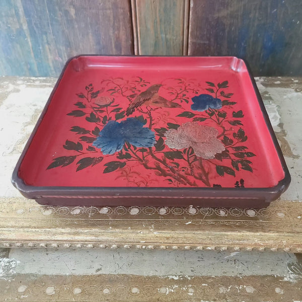 Old Japanese Signed Footed Hand Painted Laquerware Tray