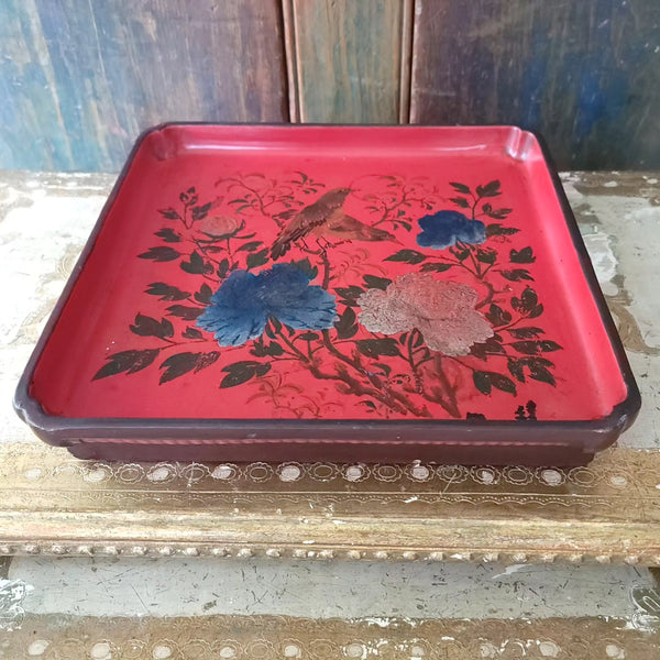 Old Japanese Signed Footed Hand Painted Laquerware Tray
