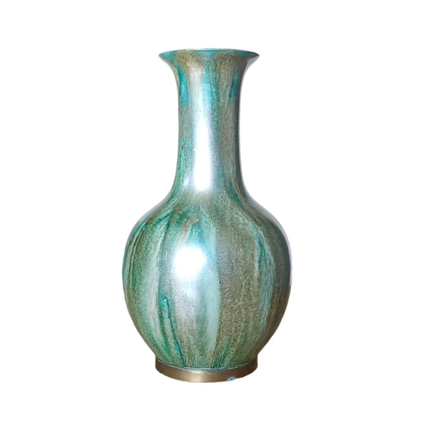 Brass & Enamel Green & Aqua Vase