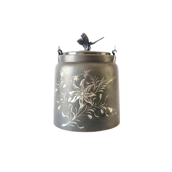 Silver Biscuit Barrel With Butterfly