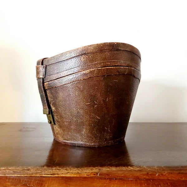 Antique Chocolate Brown Leather Top Hat Case