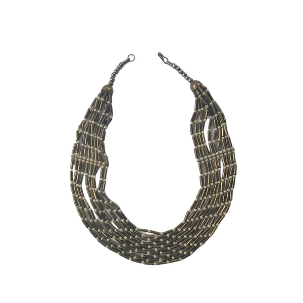 Multi-Strand Circa 1970's Brass & Bead Necklace
